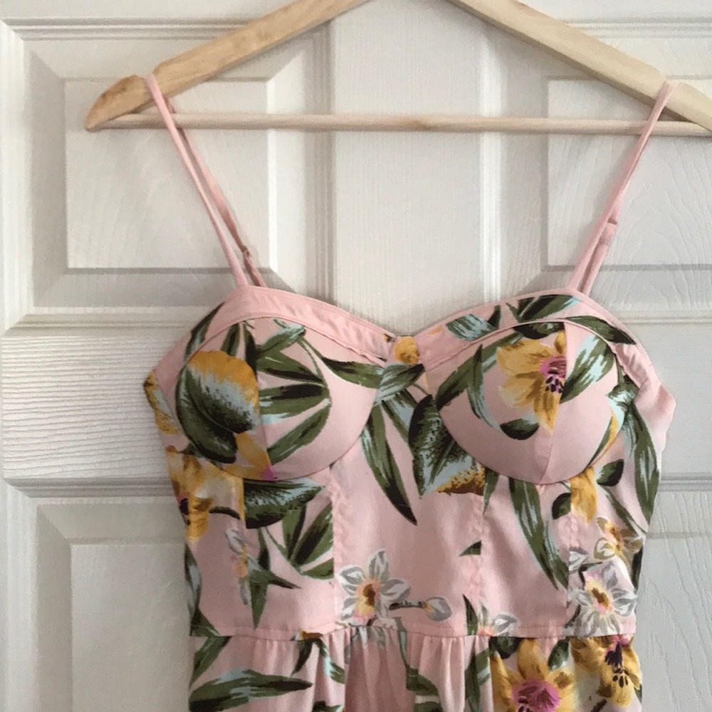 Tropical print pink jumpsuit